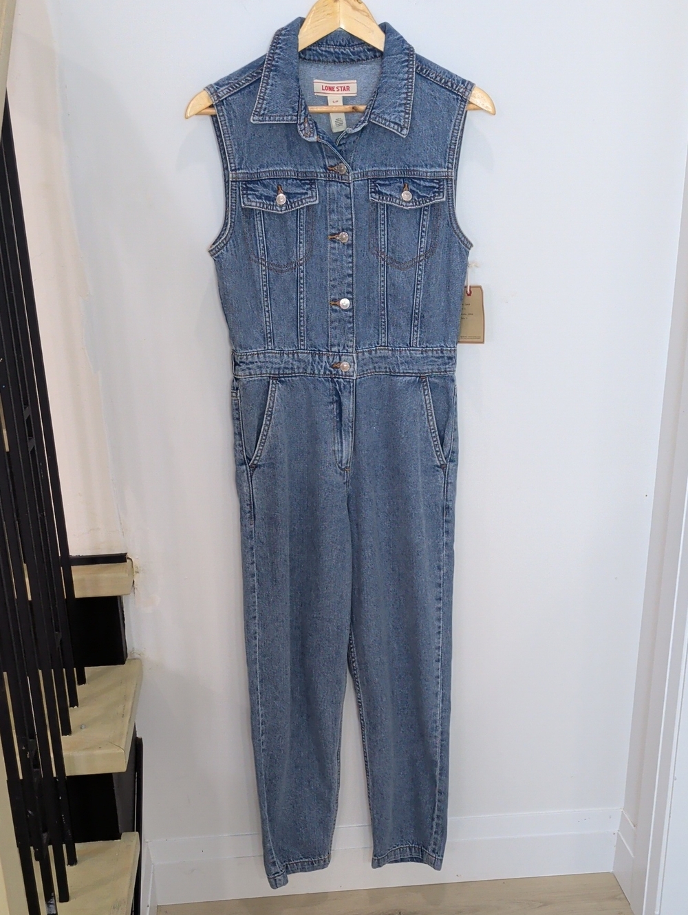 LONE STAR | Women's Medium Wash Sleeveless Hi-Rise Tapered Ankle Length Jumpsuit